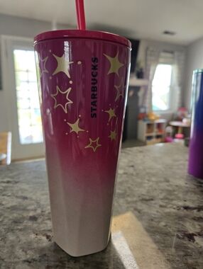 Starbucks Holiday Christmas 2024 Pink Gold Star Tumbler Venti 24oz